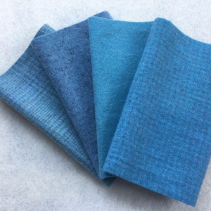 Hand Dyed Felted Wool, LAKE, 4 pieces in Watery Blue, Perfect for Rug Hooking, Applique and Crafts