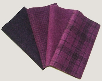 Hand Dyed Felted Wool, PLUM, Four 6.5" x 16" pieces in Dusky Red Violet, Perfect for Rug Hooking, Applique and Crafts