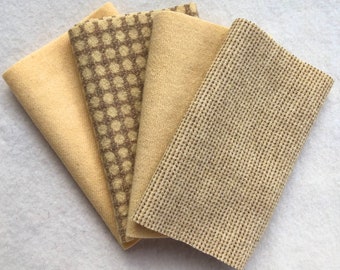 手染めフェルトウール、DUCKLING、ソフトバターイエローの6.5インチ×16インチの4ピース、ラグフッキング、アップリケ、クラフトに最適