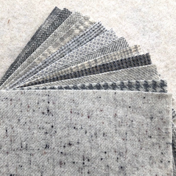 Gray Applique Pack, Felted Wool Fabric, 12 pieces of Wool, 5" x 7"