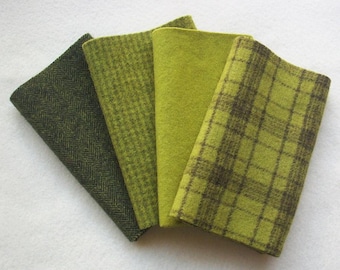 手染めフェルトウール、アボカド、6.5インチ×16インチの4ピース、アースイエローグリーン、ラグフッキング、アップリケ、クラフトに最適