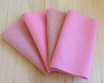 Hand Dyed Felted Wool, BALLET, Four 6.5" x 16" pieces in Soft Powder Pink, Perfect for Rug Hooking, Applique' and Crafting