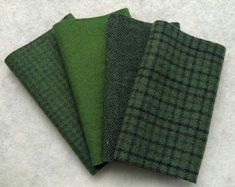 Hand Dyed Felted Wool, CYPRESS, Four 6.5" x 16" pieces in Deep Mossy Green, Perfect for Rug Hooking, Applique and Crafts