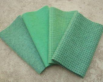 Hand Dyed Felted Wool,  JADE,  Four 6.5" x 16" pieces in Soft Sea Green