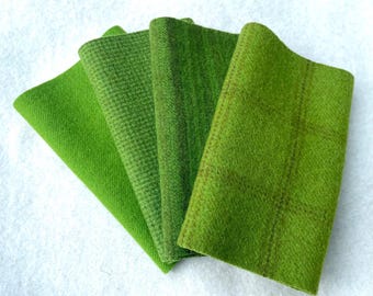 手染めフェルトウール、LEAF、鮮やかなグリーンの4ピース、ラグフッキング、アップリケ、クラフトに最適