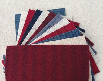 Old Glory Applique Pack, Felted Wool Fabric, 12 pieces of Wool, 5" x 7" Red, White, and Blue