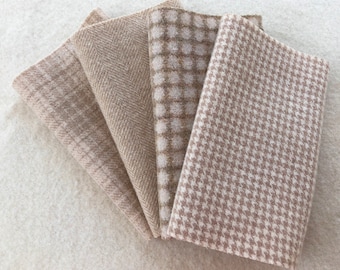 フェルトウール生地、アイボリーとタンのテクスチャ、ラグフック、アップリケ、クラフト用の6.5インチ×16インチの4枚