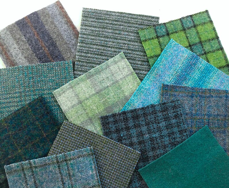 Teal Applique Pack, Felted Wool Fabric, 12 pieces of Wool in Teal and Sea Green, 5 x 7 image 5