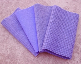 Hand Dyed Felted Wool,  WISTERIA, Four 6.5" x 16" pieces in Soft Blue Violet