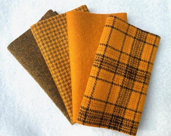 手染めフェルトウール、ゴールデンロッド、6.5インチ×16インチの濃いゴールデンイエローの4ピース