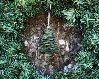 Handmade Wool Green  Cedar Pine Tree Christmas Ornament