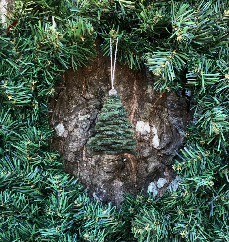 Handmade Wool Green Cedar Pine Tree Christmas Ornament image 1