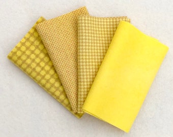 Hand Dyed Felted Wool, LEMON DROP, Four 6.5" x 16" pieces in Clear Yellow, Perfect for Rug Hooking, Applique and Crafts