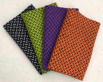 Felted Wool Fabric, HOCUS POCUS, 4 pieces in Brights and Black, Perfect for Rug Hooking, Applique' and Crafts