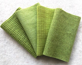 Hand Dyed Felted Wool, WASABI v.2, Fresh Green, Four 6.5" x 16" pieces for Rug Hooking, Applique and Crafts