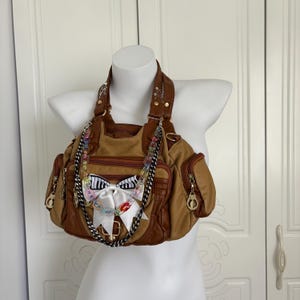 Y2K Leather Tote Bag Brown Grunge Boho Brown Faux Leather Shoulder 