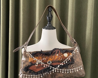 Y2K Remake Handmade Punk Shoulder Bag PU Leather Handbag Button Bag Crossbody bag Retro Underarm Bag for women girl party travel