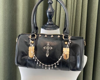Handmade Remake Shoulder Bag Y2K Handbag Punk Cross Top Handle Leather Bag Chain Crossbody Bag for women girl gift travel bag