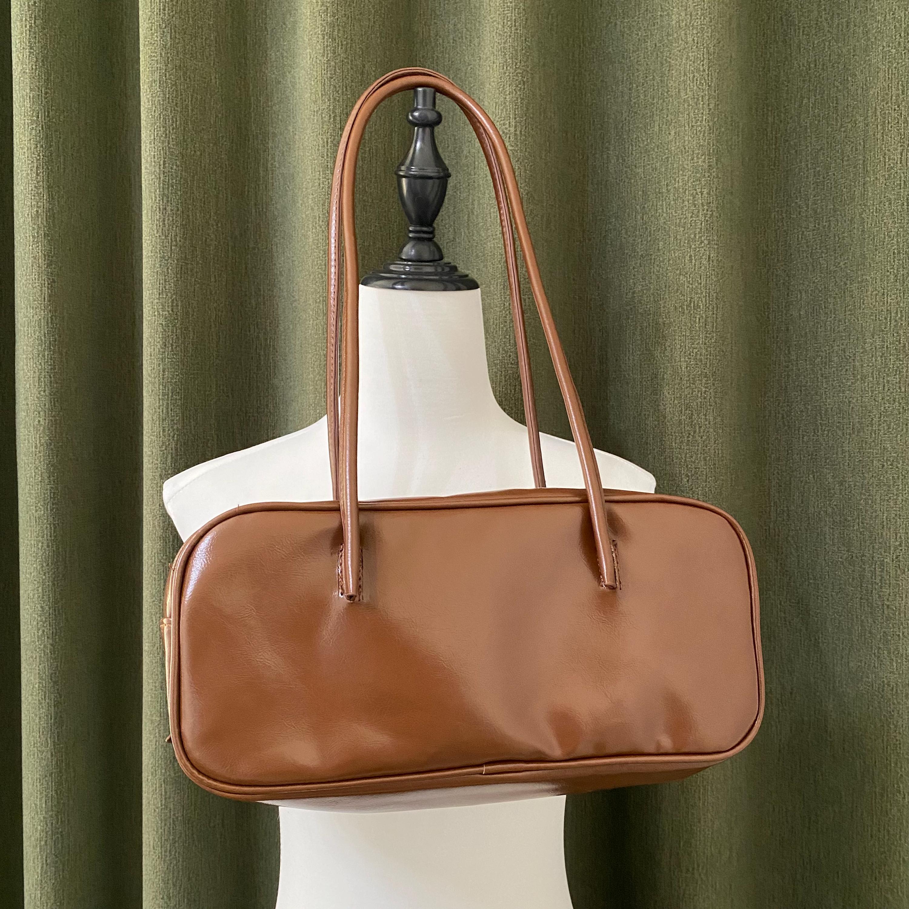 バッグ brown y2k leather bag Y2K Remake Handmade Leather Bag Lace Bow Shoulder Bag Cute Handbag