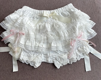 super cute white lace short handmade remake short lace bow short lolita short y2k short for women girl party skirt travel