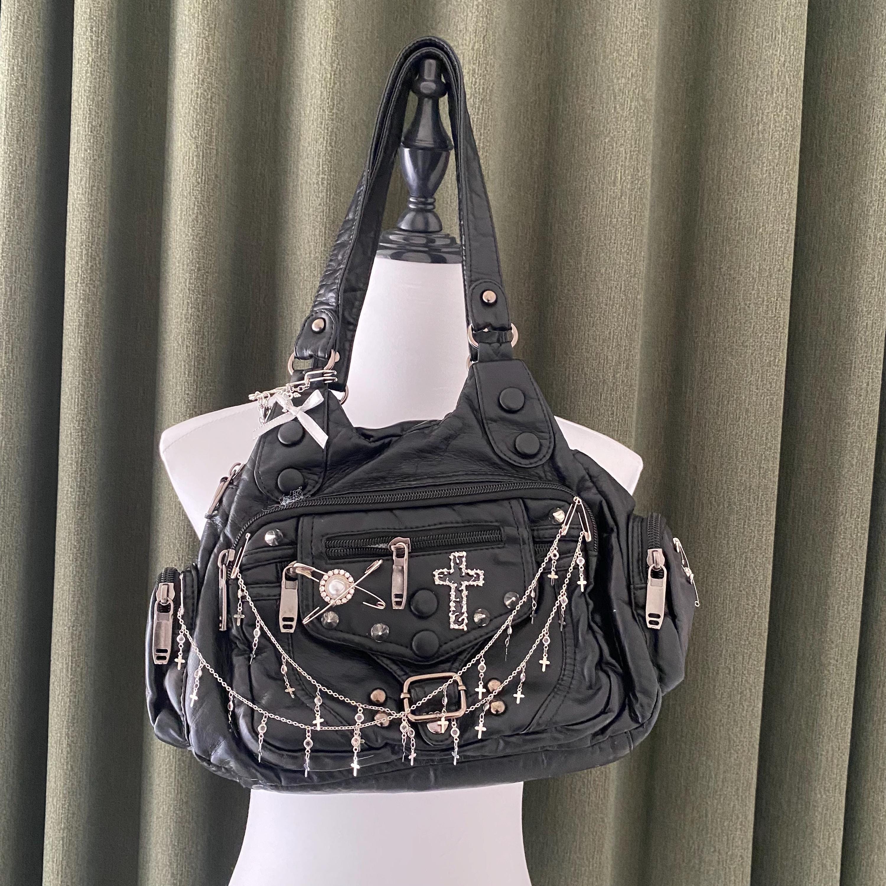 バッグ y2k archive shoulder tote leather bag Y2K Remake PU Leather Tote Bag Handmade Shoulder Bag Unique Cute