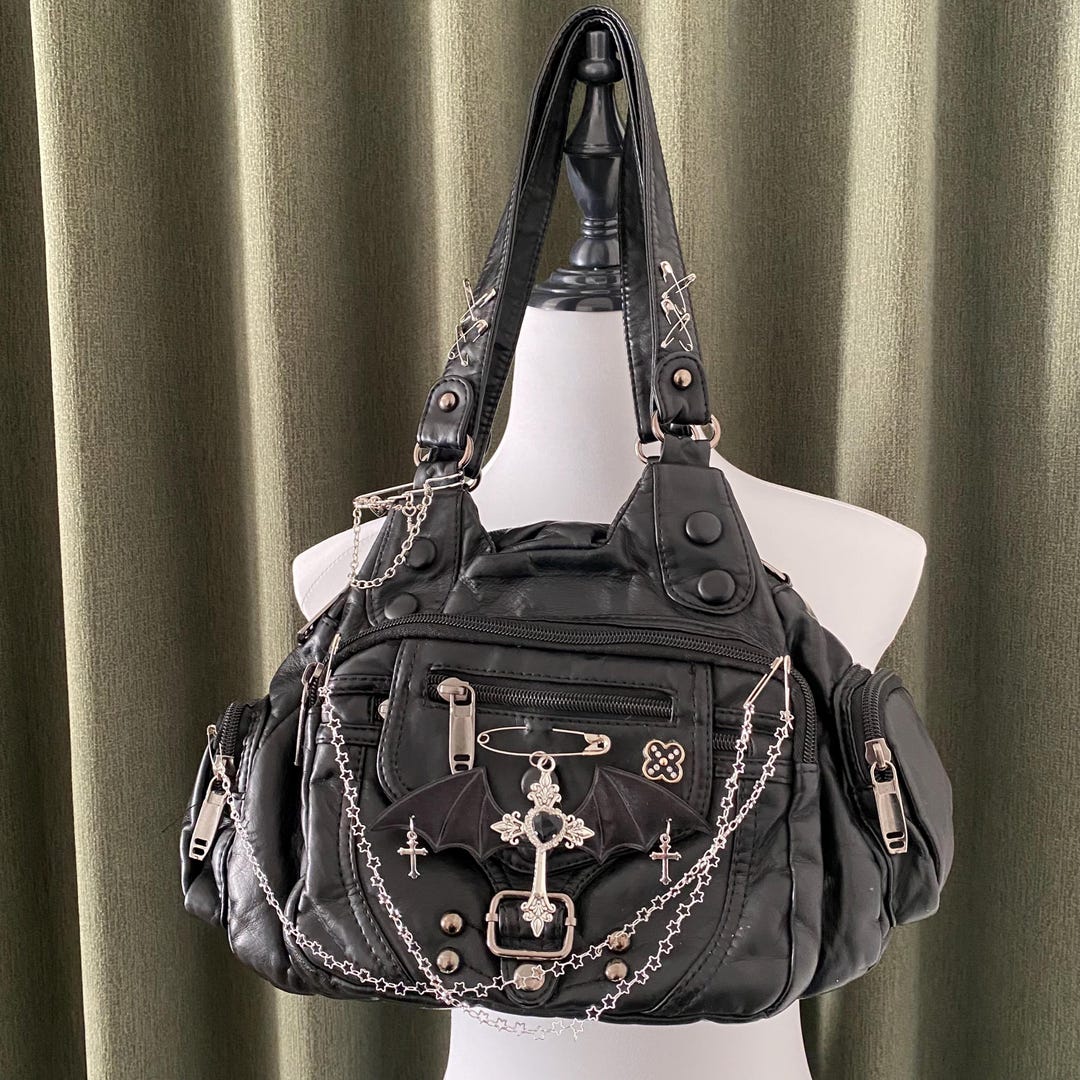 バッグ real leather deformed shoulder bag Y2K XJKLBYQ Y2k Purse Wine Red Shoulder Bag Pu Leather Punk