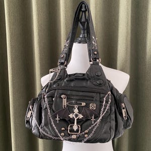 Y2K Remake PU-Leder Tragetasche Handgemachte Schultertasche Einzigartige nette Umhängetasche Retro große Kapazitäts-Handtasche gothic Geldbörse für Frauengeschenk
