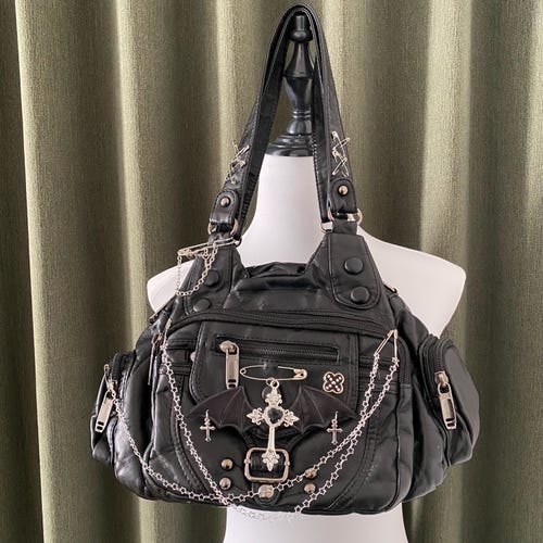 Y2K Remake PU Leather Tote Bag Handmade Shoulder Bag Unique Cute