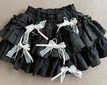 Y2K black lace handmade remake skirt mini skirts bow skirts punk skirt lolita skirts cake skirts for women girl party travel skirts