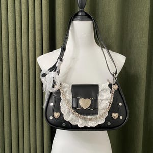 Y2K Remake PU-läderväska Handgjord axelväska Unik söt crossbody-väska Retro stor kapacitet handväska gotisk plånbok för kvinnor present