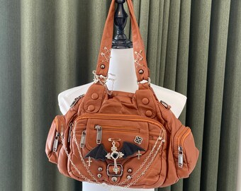 Super Cute Y2K Punk Handmade Remake Shoulder Bag Leather Tote Bag Unique Crossbody Bag Gothic Handbag Purse for women girl gift travel bag