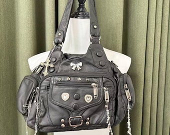 Y2K Remake Retro Handväska med stor kapacitet i PU-läder, handgjord axelväska, unik söt crossbody-väska, gotisk handväska för kvinnor, present
