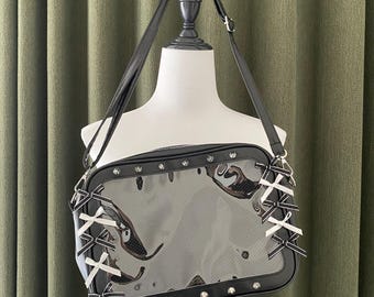 Large Capacity Handmade Ita Bag Remake Ita Handbag Rivet Star Ita Big Tote Bag Y2K Ita Bag Rock Punk Ita Bag DIY Ita Bag Pin Display bag