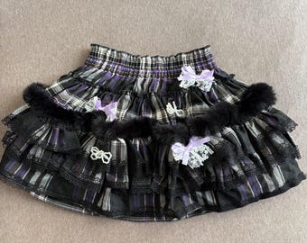 Y2K style purple fluffy handmade remake skirt mini skirt lolita skirts cute skirt cake skirt punk skirt for women girl party travel skirt