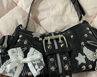 Y2K Handmade Remake Shoulder Bag Punk Style Handbag Gothic Bag Y2k