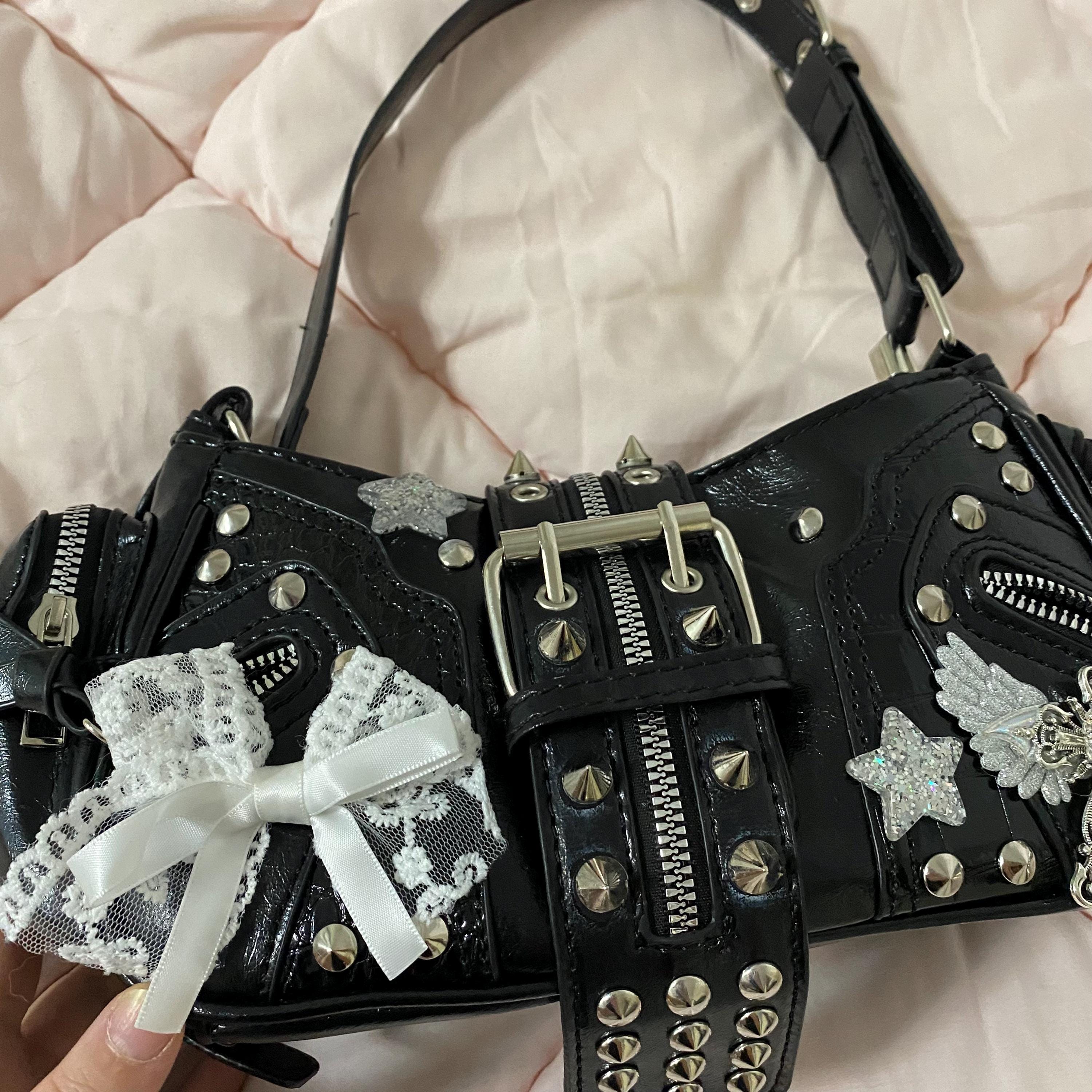Y2K Handmade Remake Shoulder Bag Punk Style Handbag Gothic Bag Y2k