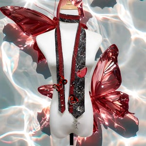 Handmade remake necktie design tie neckties y2k neckties necklace butterfly ties gothic punk neckties for women girl men party unique ties