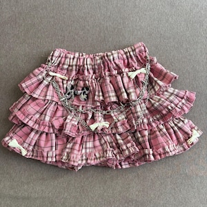 super cute pink handmade remake skirt mini skirt lace skirt chain rivet bow skirt lolita skirt cute skirt for women girl party