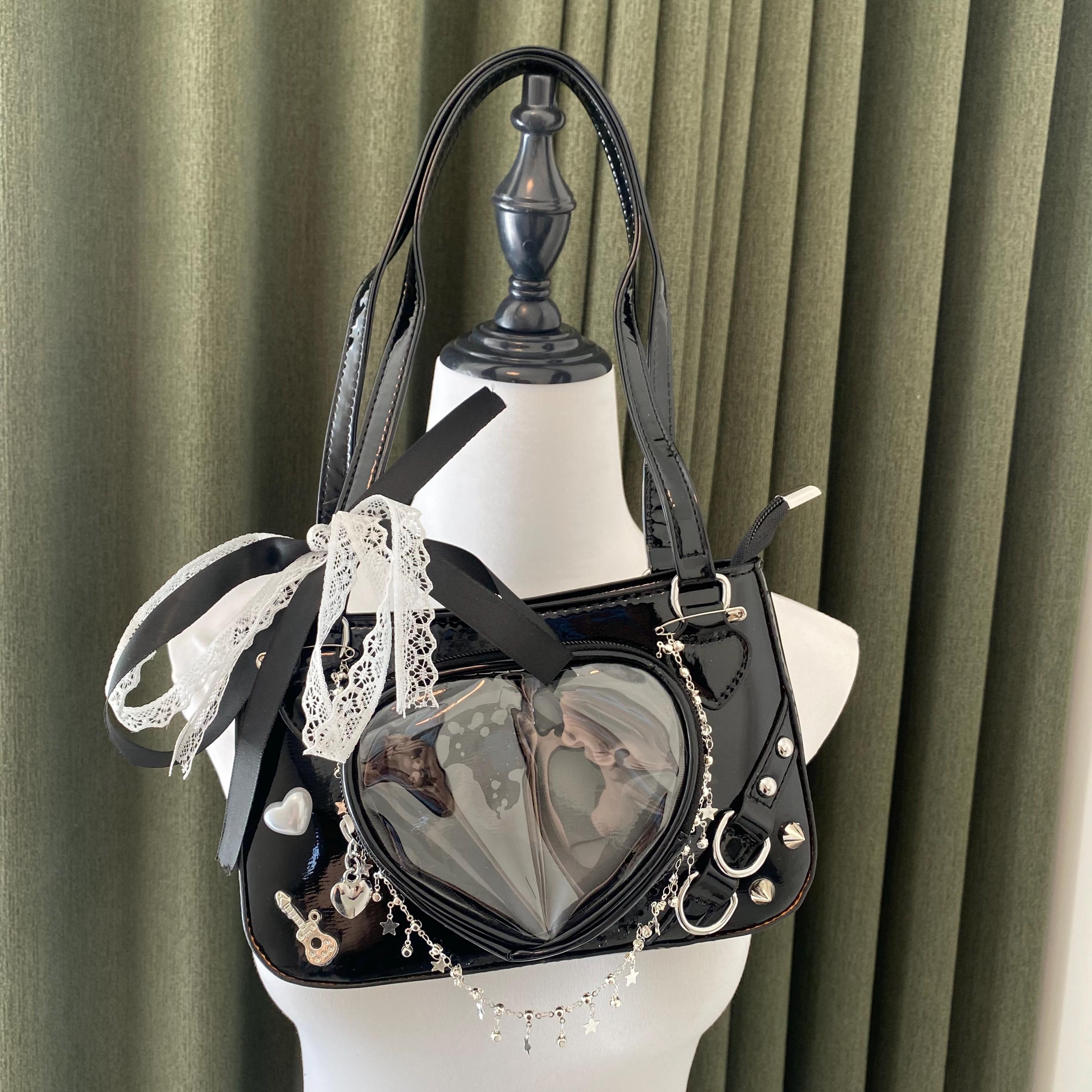 Handmade Remake Ita Bag Y2K Ita Shoulder Bag Punk Ita Bag Lace