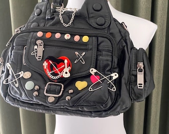 Y2K Remake PU Leather Tote Bag Handmade Shoulder Bag Unique Cute