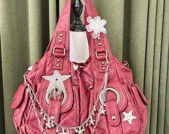Bolso Y2k hecho a mano, estilo gótico, de piel sintética, estilo retro, de alta calidad, para mujer, niña, regalo, vacaciones y fiesta.
