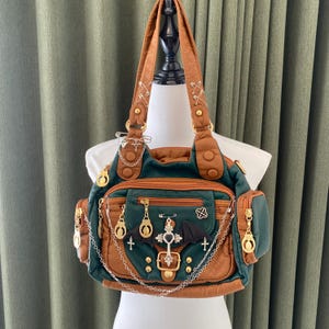 Y2K Remake PU leather Tote bag Handmade Shoulder bag Unique cute crossbody bag Retro Large Capacity Handbag gothic purse for women gift