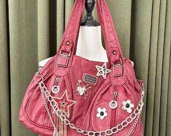 Y2k Handmade Bag Remake HandBag Cute Punk Bag PU Leater Tote Bag Retro High Quality Purse Handmade Bag for Women/Girl/Gift/Vacation/Party