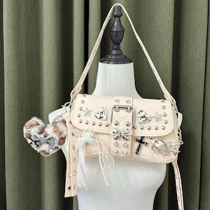 y2k 00s Archive TRES toteBag Studs beige Y2k Denim Bag - Etsy