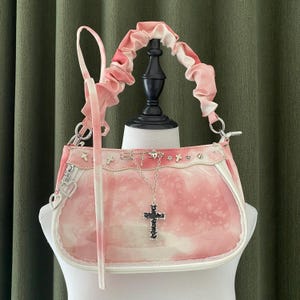Handmade Ita Bag Remake Ita handbag Y2K Ita Shoulder Bag Punk Rivet Cross Ita bag windows bag pin display bag pin purse Leather ita bag