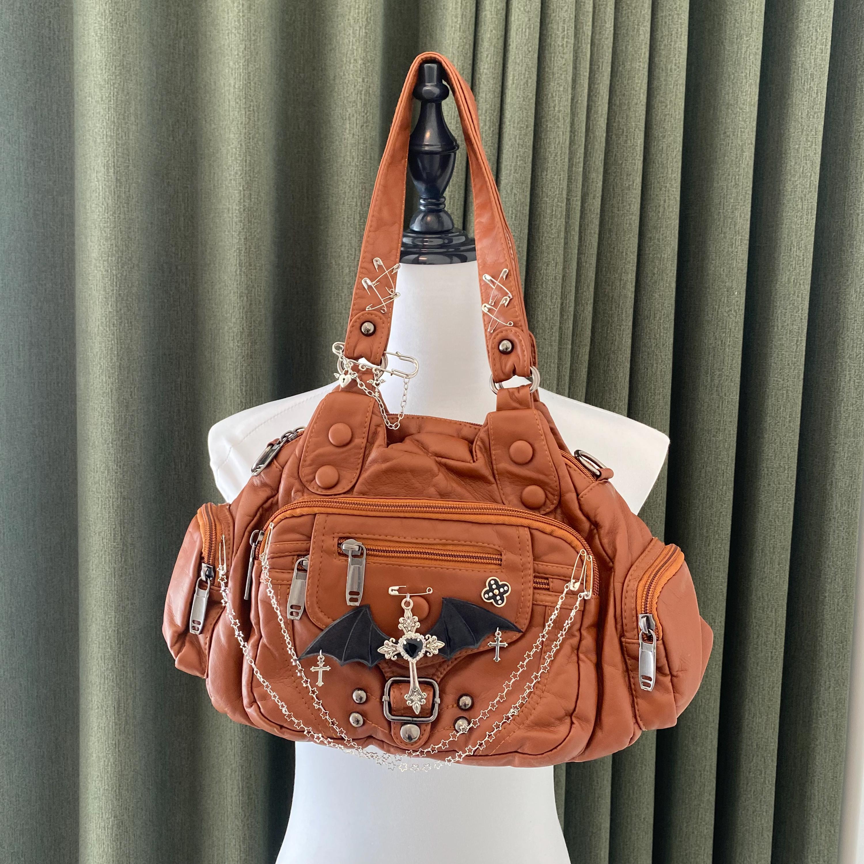 Y2K Remake PU Leather Tote Bag Handmade Shoulder Bag Unique Cute