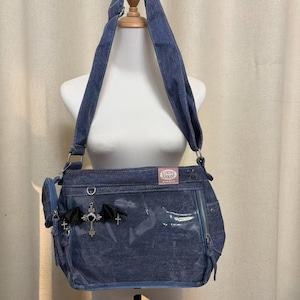 super cute denim ita bag remake handmade ita tote bag crossbody ita bag cross rivet ita bag y2k ita bag window bags pin display bags