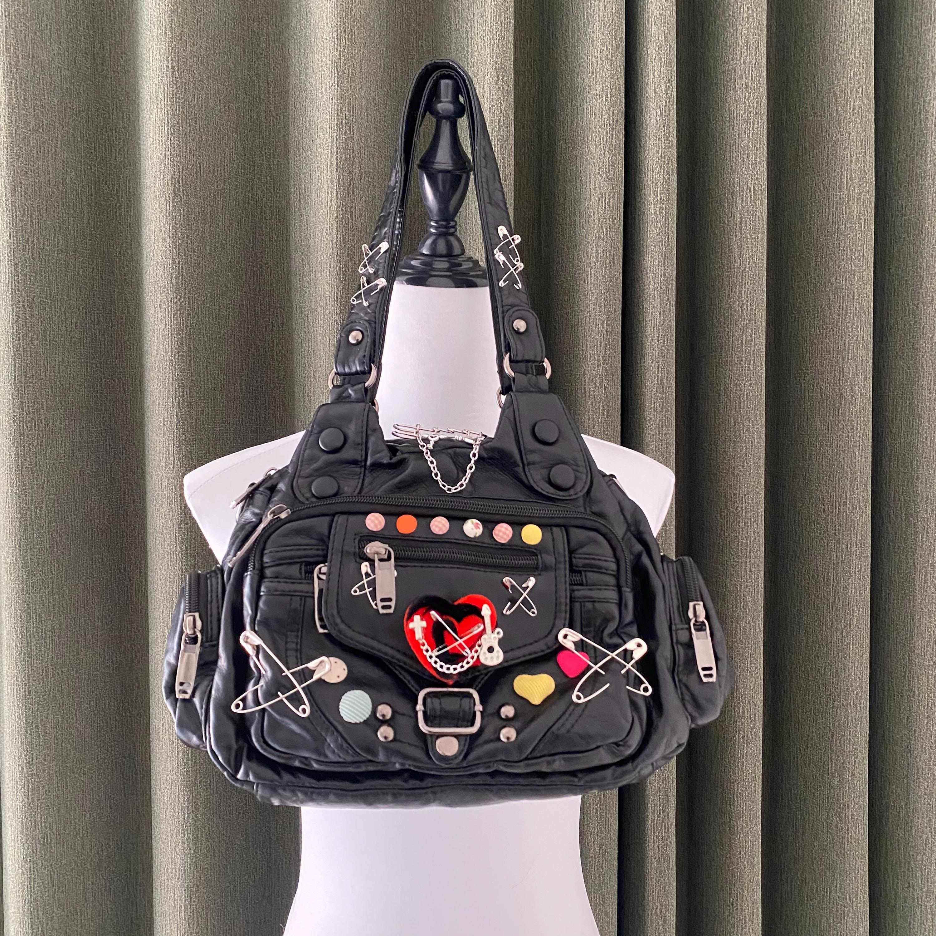 Y2K Remake PU Leather Tote Bag Handmade Shoulder Bag Unique Cute