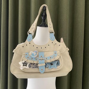 Y2K Remake PU-Leder Tragetasche Handgemachte Schultertasche Einzigartige nette Umhängetasche Retro große Kapazitäts-Handtasche gothic Geldbörse für Frauengeschenk