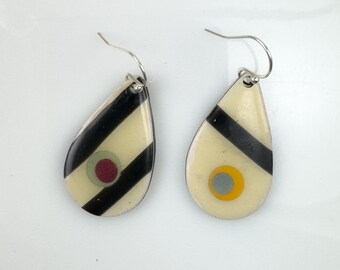 Beautiful Multi Hued Handmade Teardrop Polymer Clay Earrings with hypo-allergenic Ear Wires